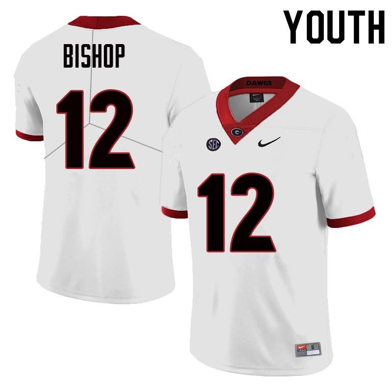 Youth Georgia Bulldogs #12 Tray Bishop College Football Jerseys Sale-White - Click Image to Close
